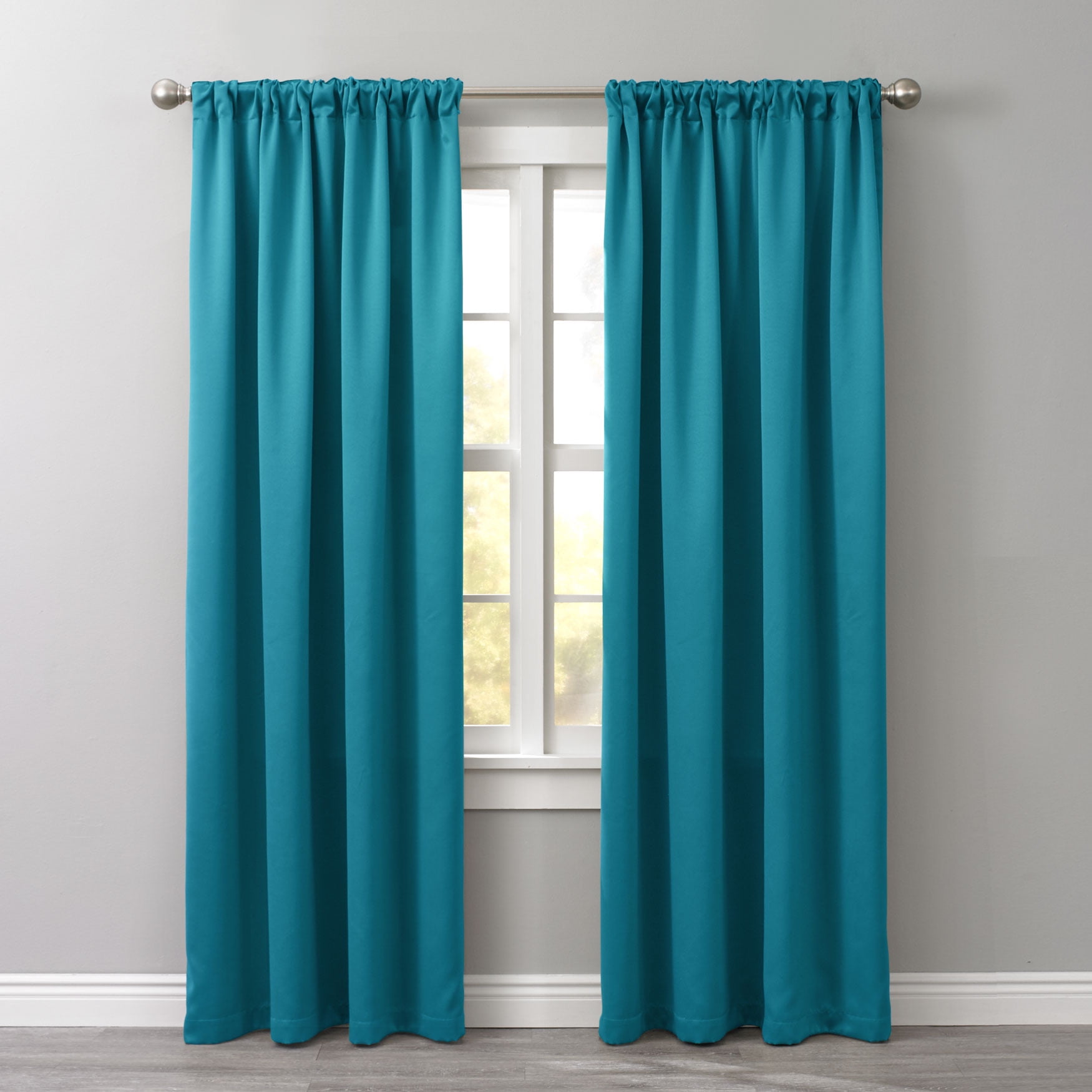 Teal Room-Darkening Rod Pocket Polyester Curtain Panel