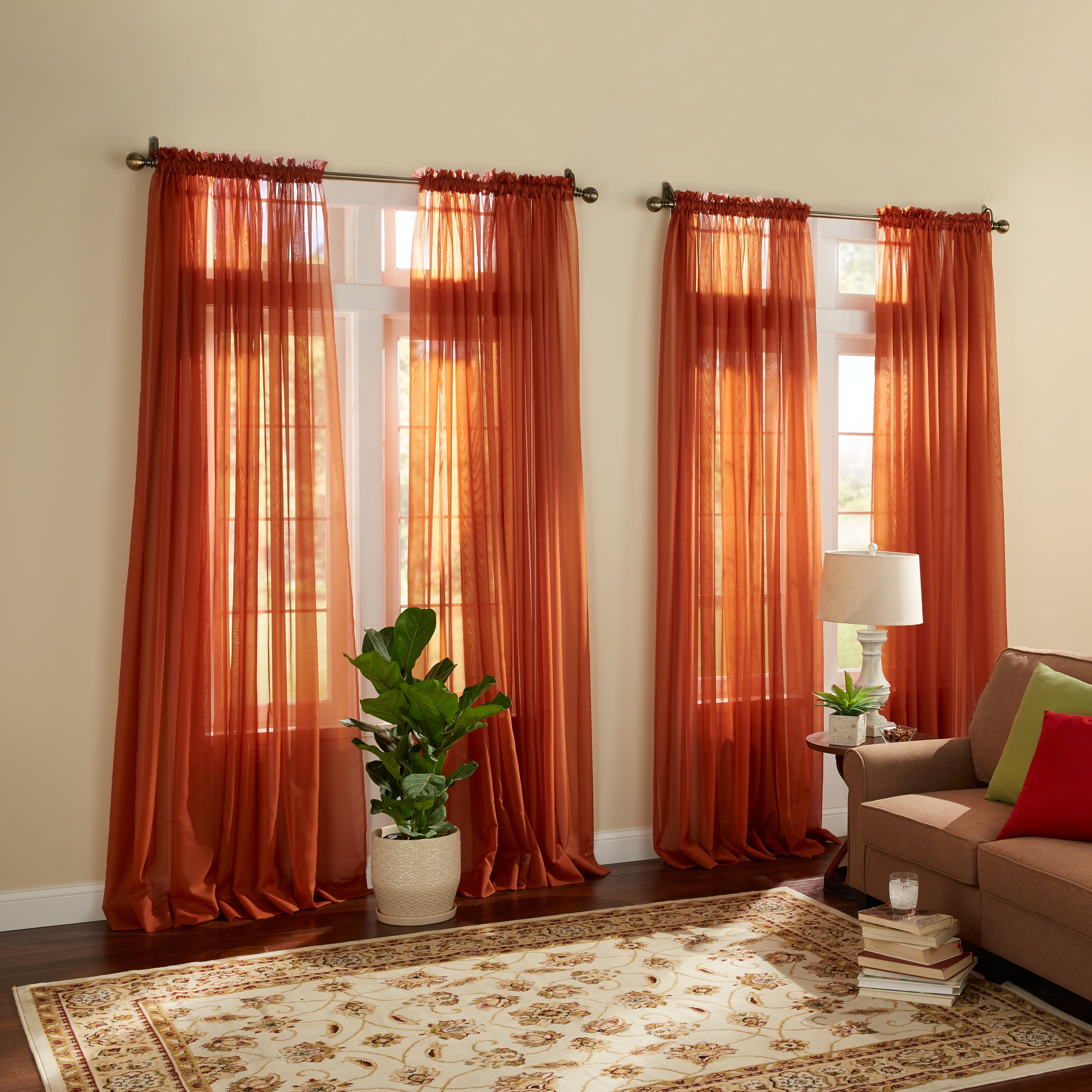 Autumn Leaves Sheer Voile Grommet Curtain Panel 56" W 63" L