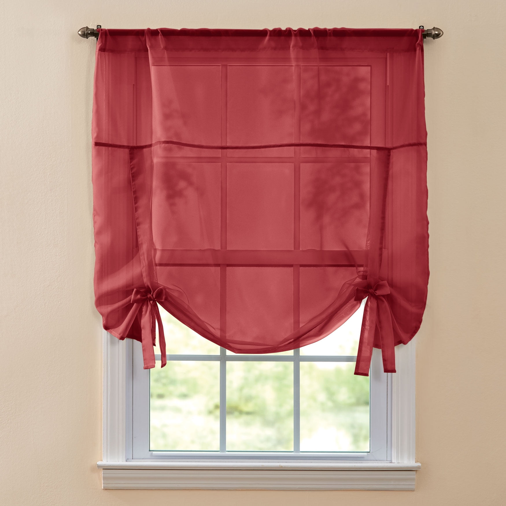 BrylaneHome BH Studio Sheer Voile Tie-Up Shade - 36" W 63" L, Burgundy ...