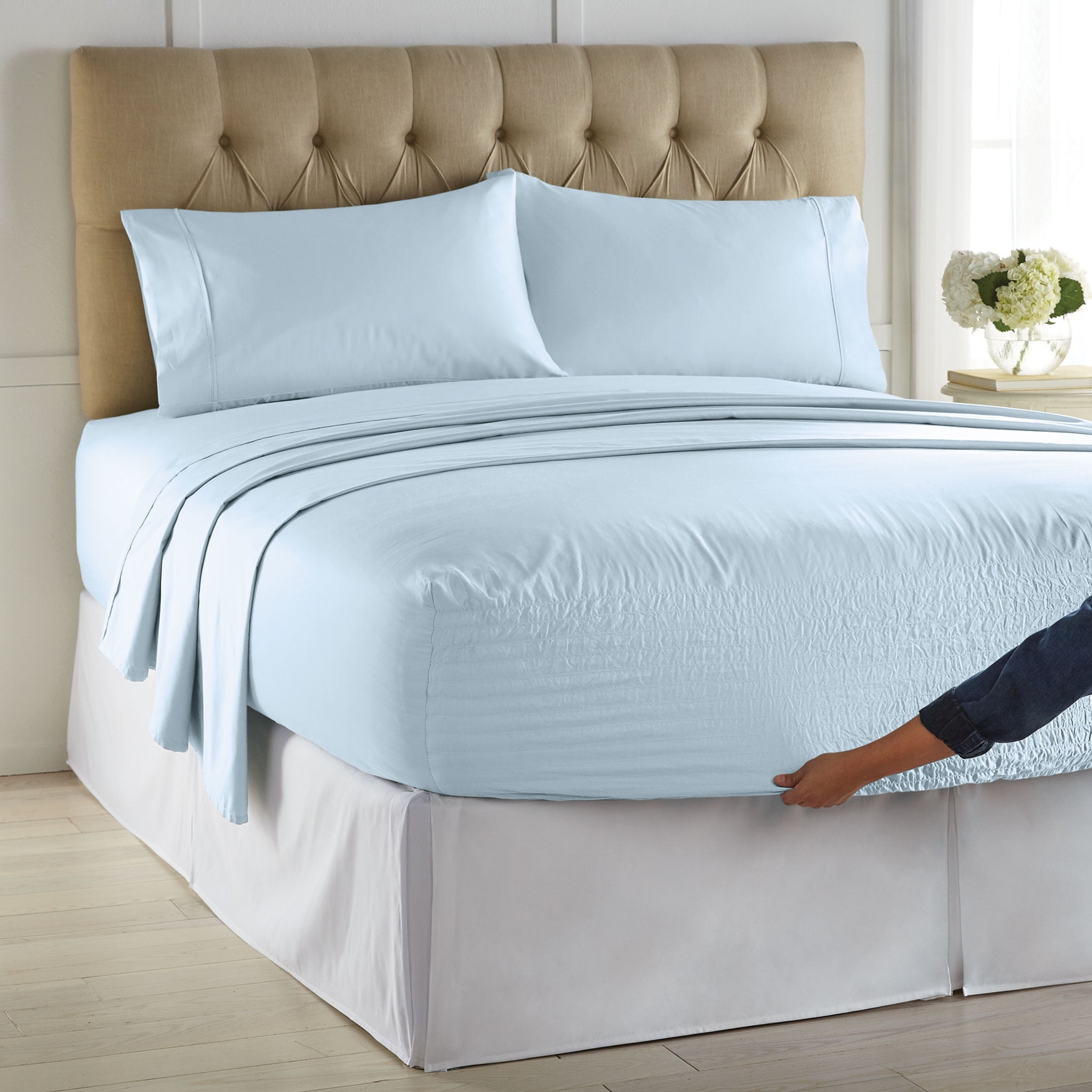 BrylaneHome Bed Tite Microfiber Sheet Set Twin, Light Blue