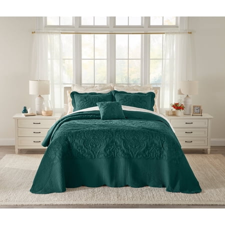 BrylaneHome Bedding Lightweight All Season Modern Amelia Quilted Damask Oversized Ultra Soft Bedspread