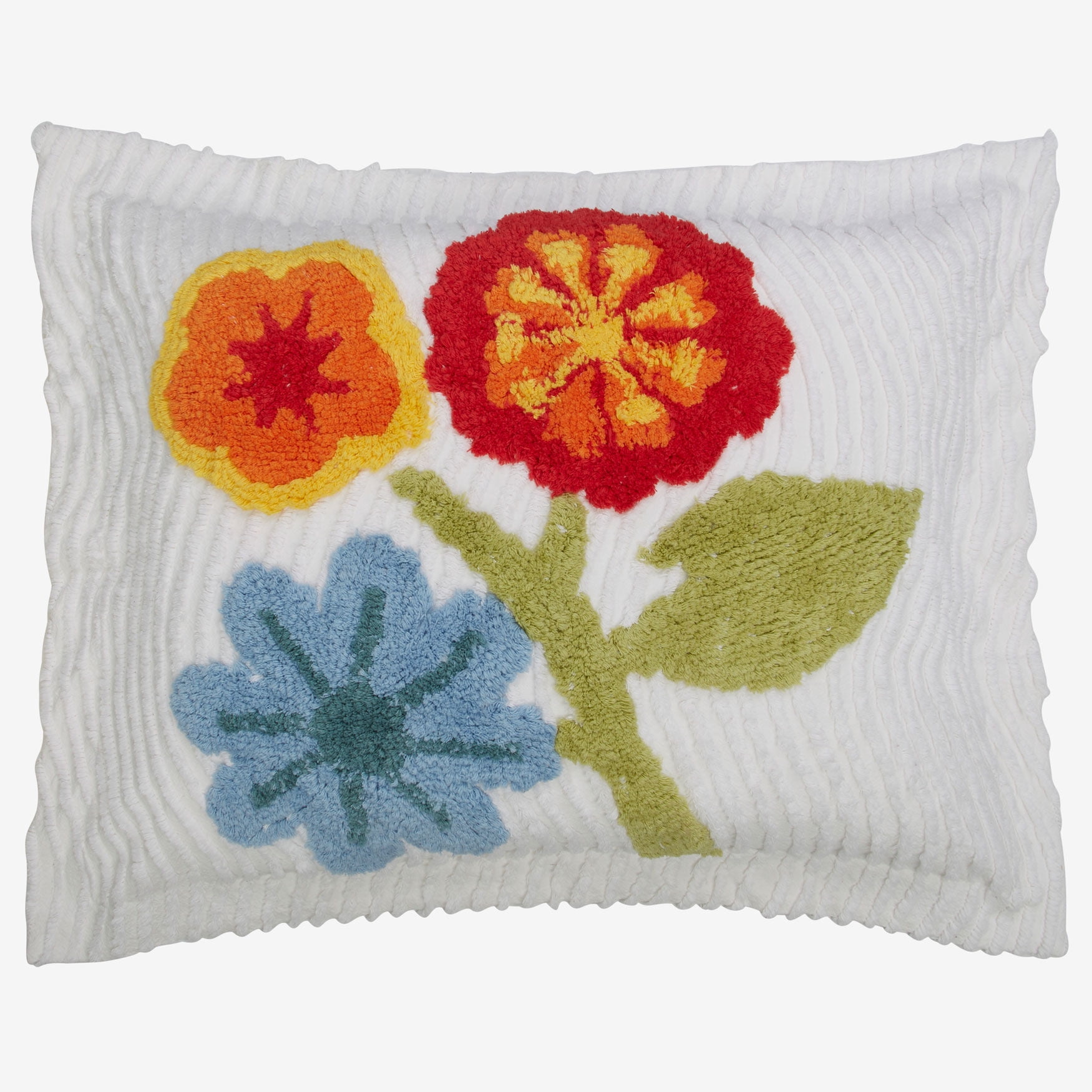Standard White Cotton Sham with Colorful Floral Tufting