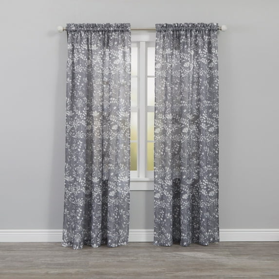 BrylaneHome Charlotte Rod-Pocket Panel Window Curtain - 52I W 63I L, Grey Gray