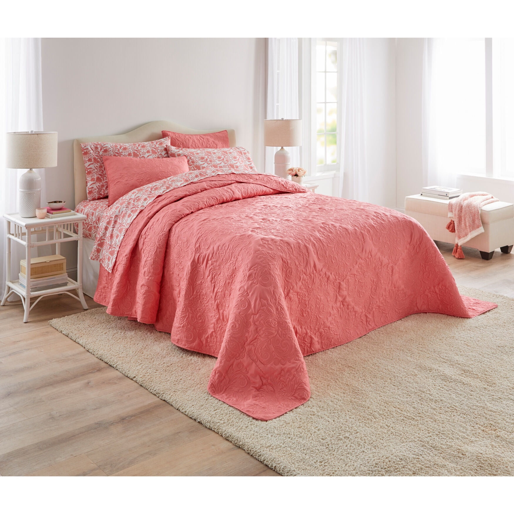 BrylaneHome Comfort Cloud Bedspread Queen, Coral