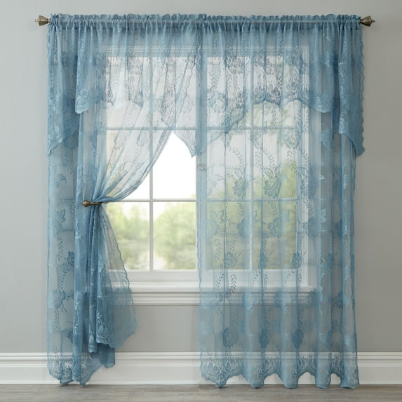 BrylaneHome Ella Floral Lace Panel With Attached Valance