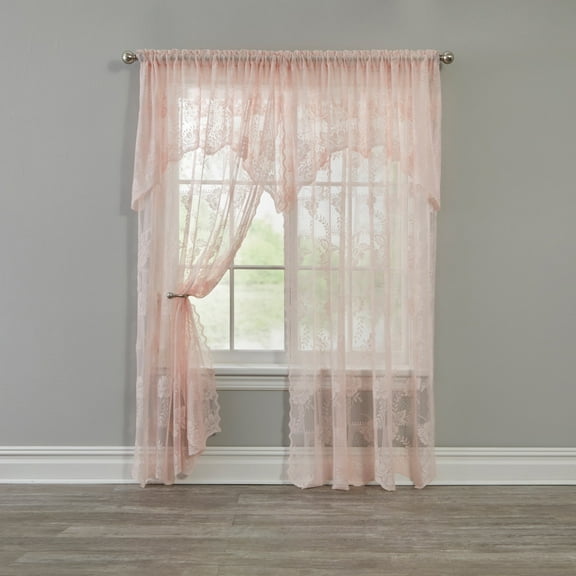 BrylaneHome Ella Floral Lace Panel With Attached Valance