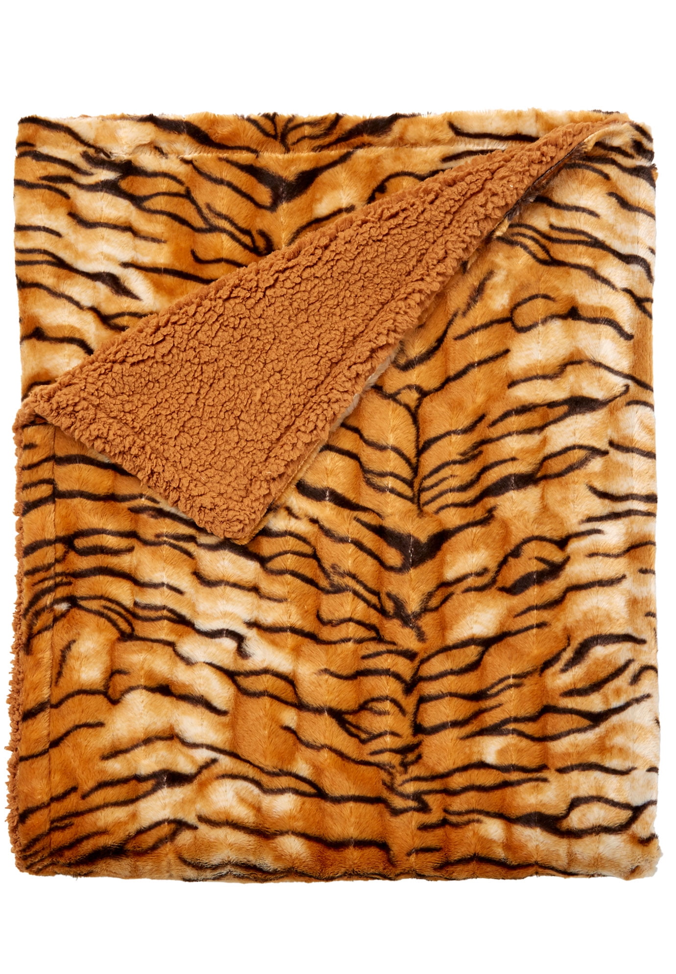 Tiger Print Faux Fur Reversible Sherpa Throw Blanket