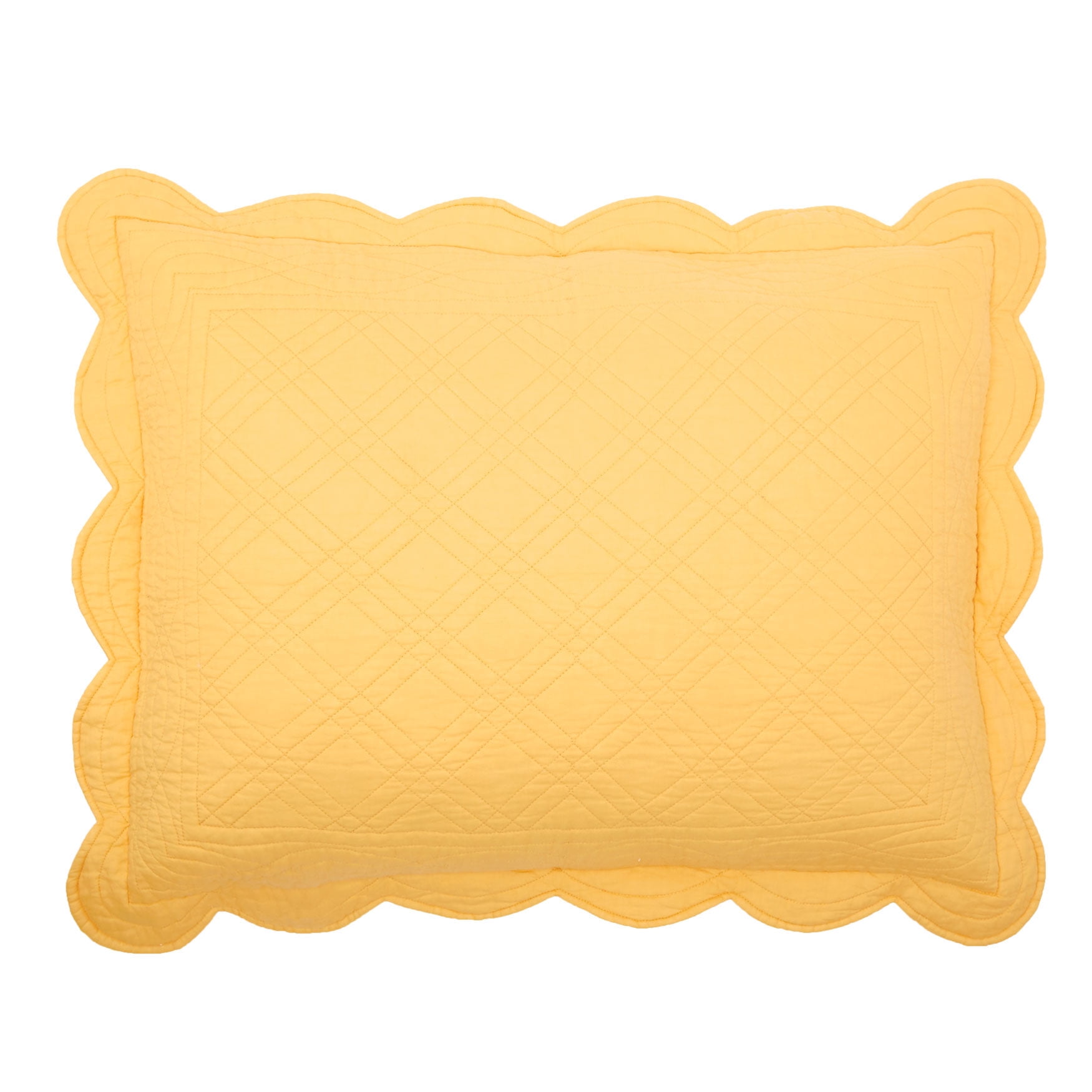Dandelion Yellow Cotton Standard Sham with Scalloped Edging