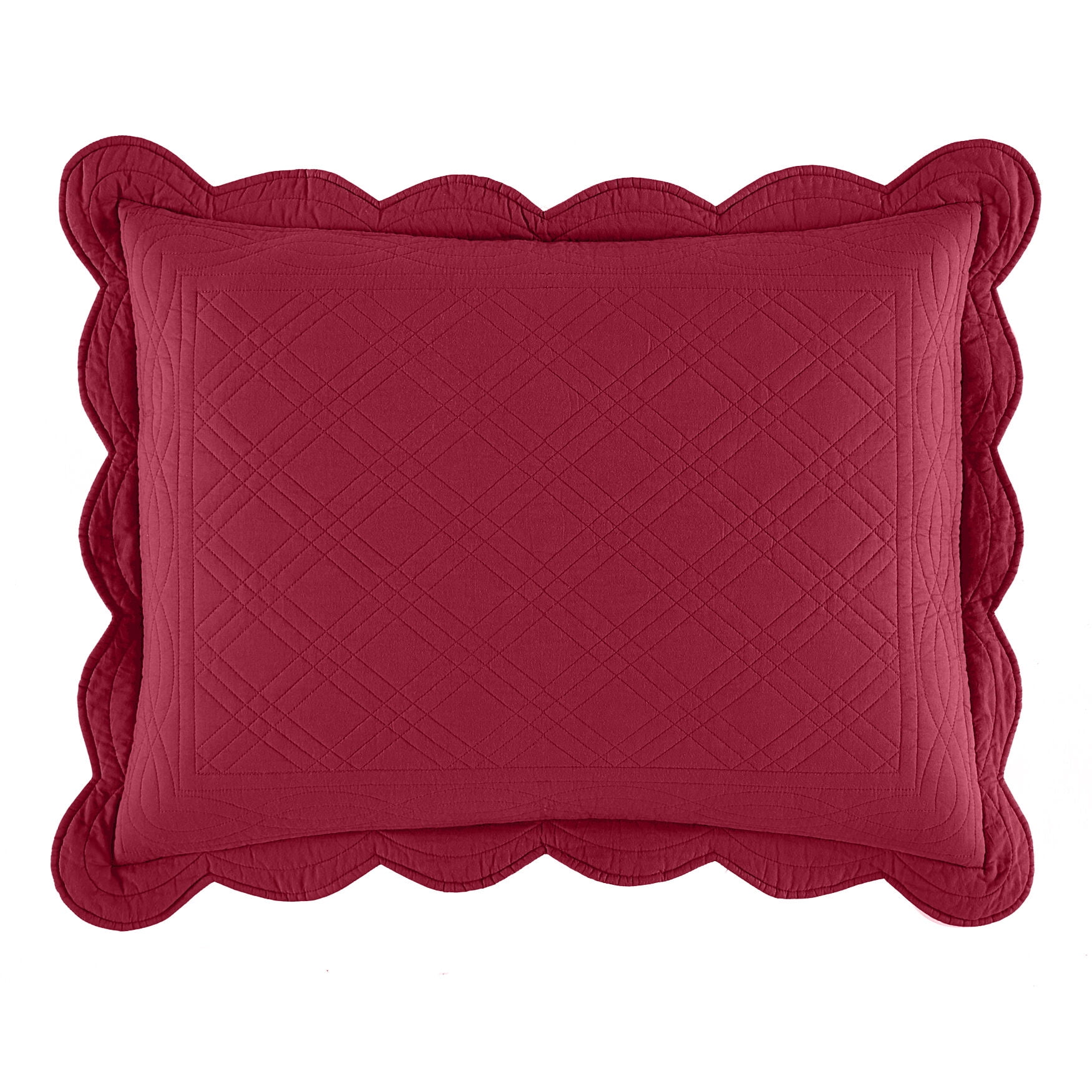 King Burgundy Cotton Sham with Scalloped Edging