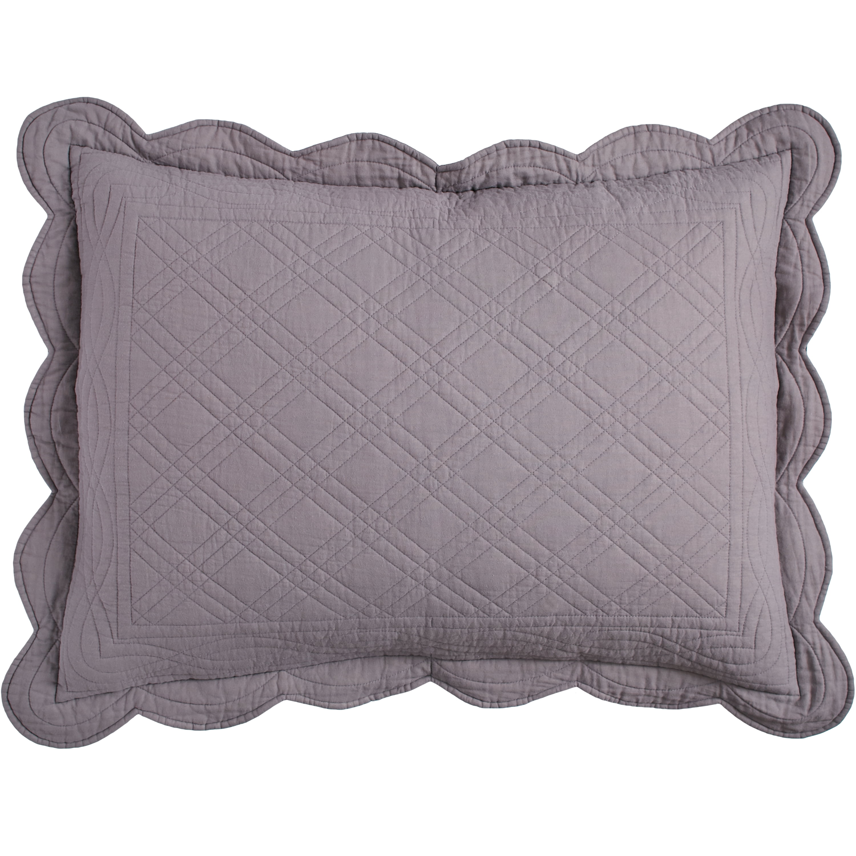Gray Cotton Scalloped Standard Pillow Sham
