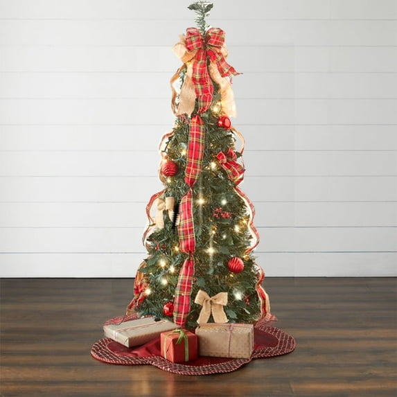 BrylaneHome 4.5 Ft Fully Decorated Pre-Lit Pop-Up Christmas Tree with 100 Warm Lights & Included Stand, Collapsible, Easy Assembly