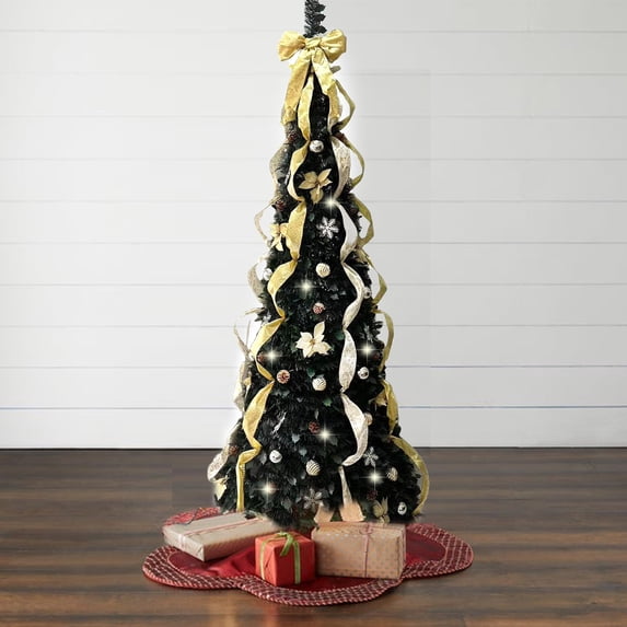 BrylaneHome 4.5 Ft Fully Decorated Pre-Lit Pop-Up Christmas Tree with 100 Warm Lights & Included Stand, Collapsible, Easy Assembly