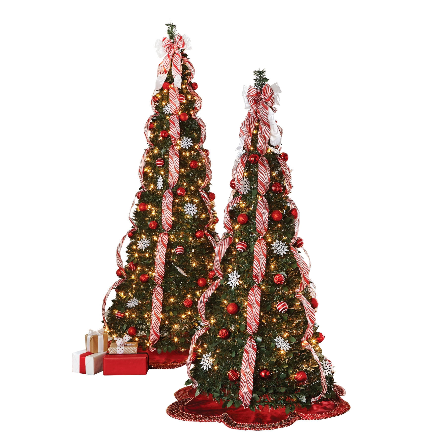 7.5-Foot Pre-Lit Red and White Plastic Christmas Tree with Willow Design