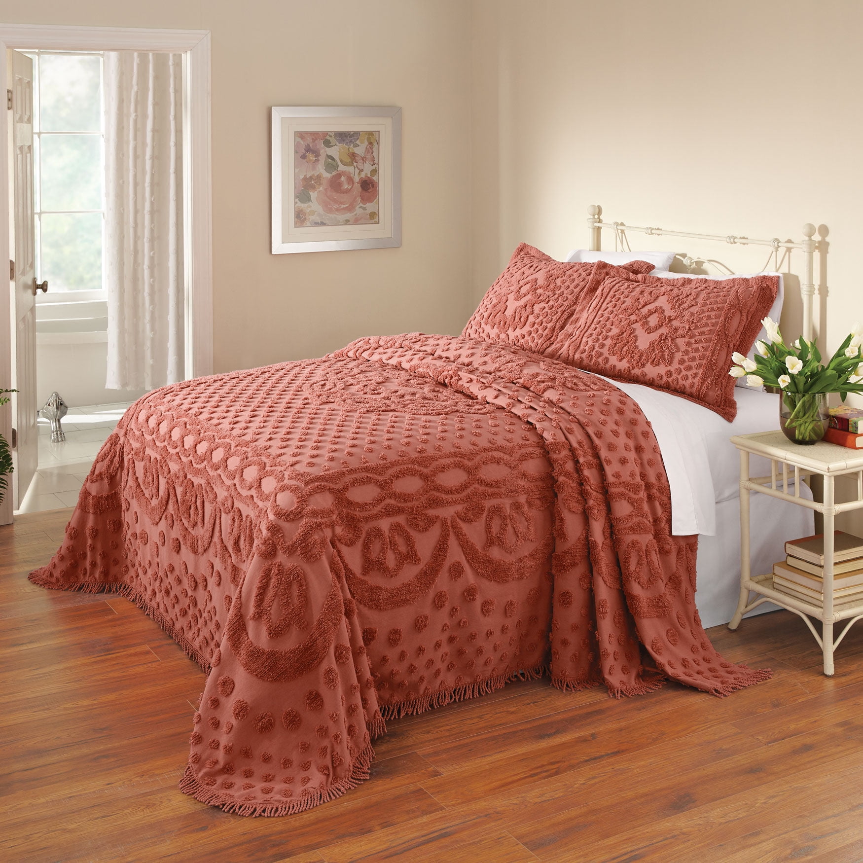 - BrylaneHome Gold Bedspread Georgia Pattern with 100% Medallion Chenille Ultra-Soft TWIN, Cotton
