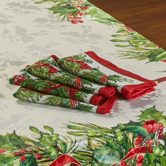 BrylaneHome Holly Ribbon Square Napkins
