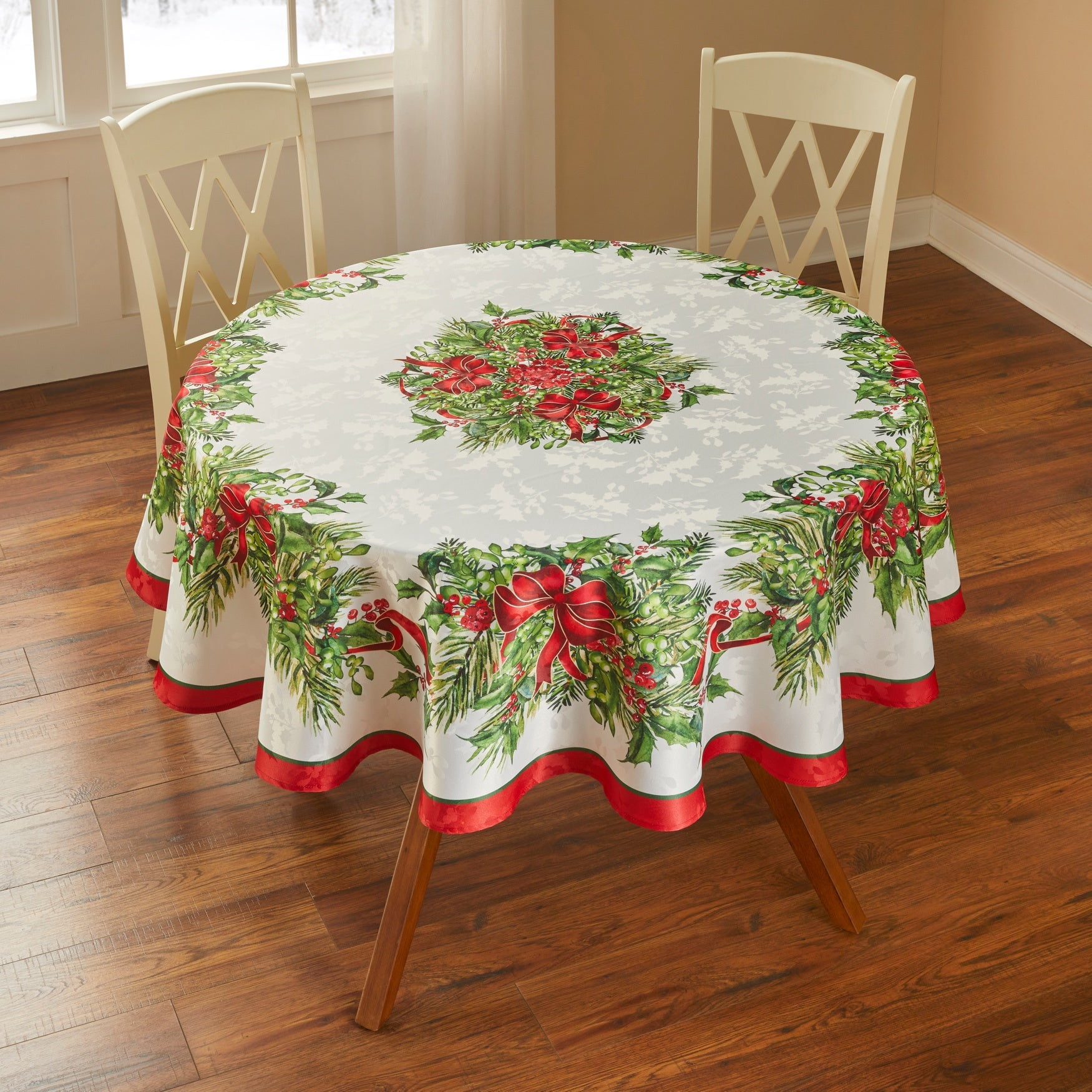 BrylaneHome Holly Ribbon Tablecloth 70