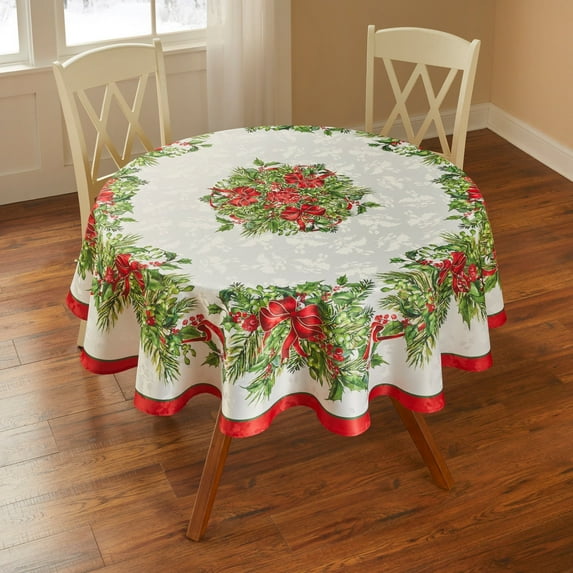 BrylaneHome Holly Ribbon Tablecloth 70"Round