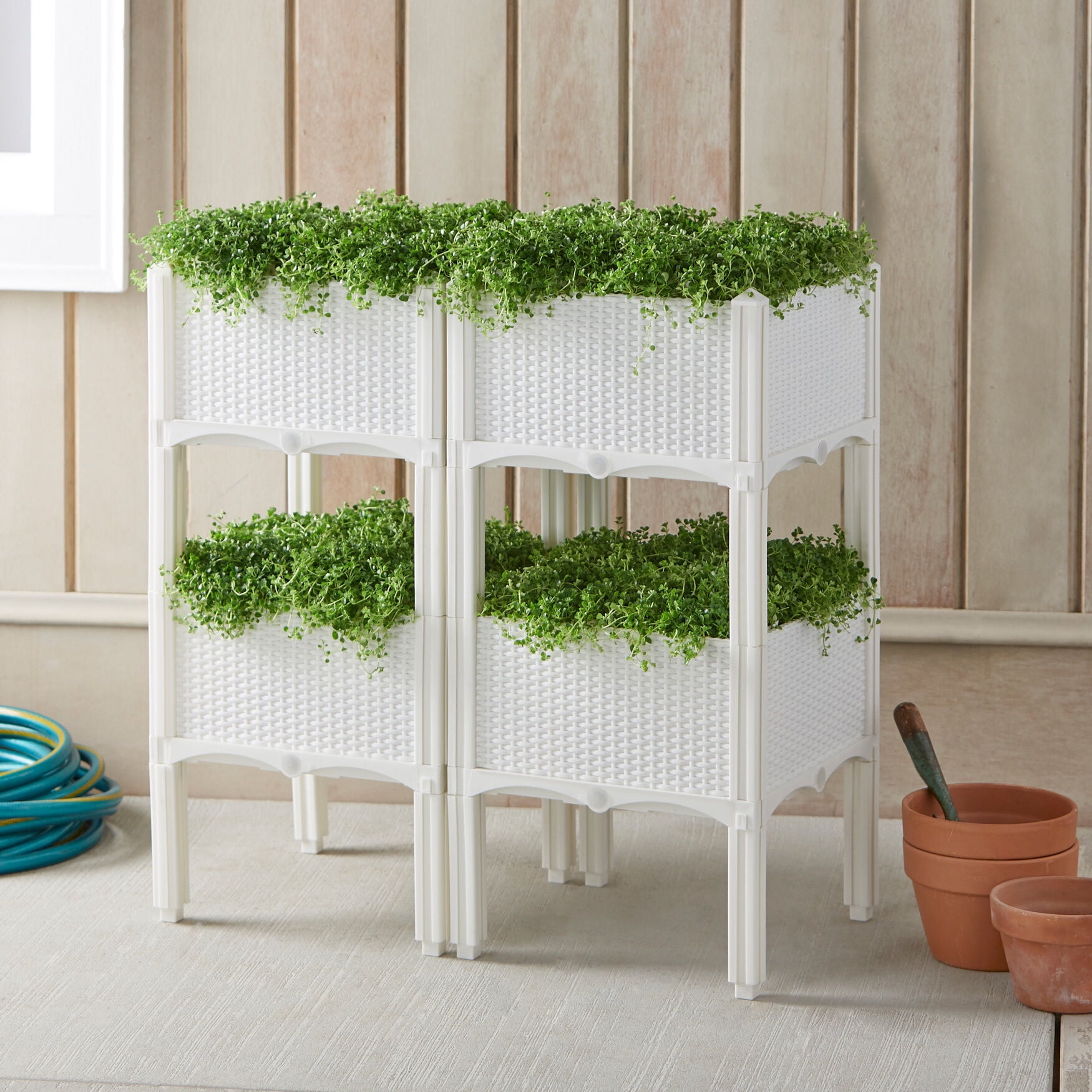White Plastic Outdoor Raised Planters Set of 4