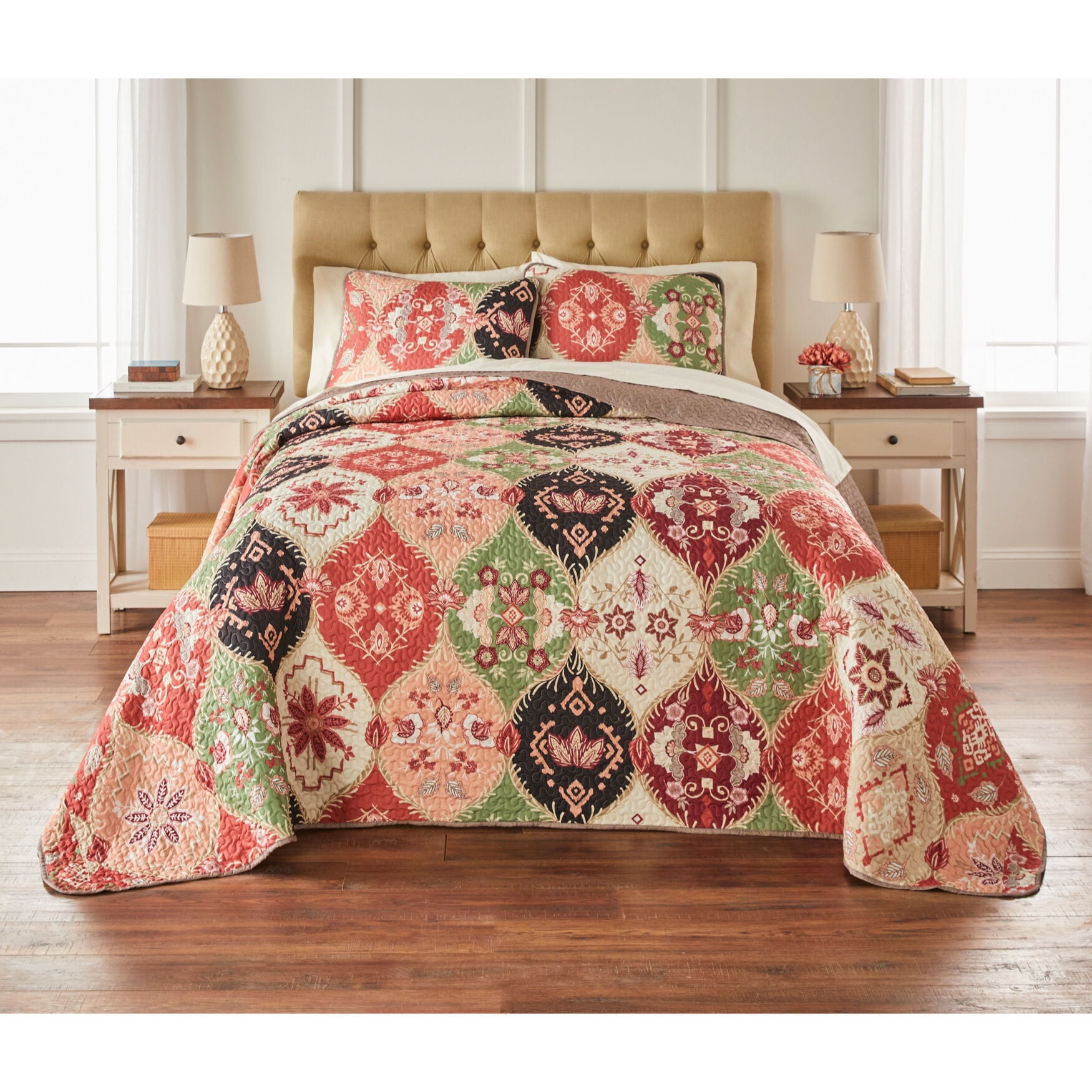 Full Brown Multi Polyester Plush Bedspread Set