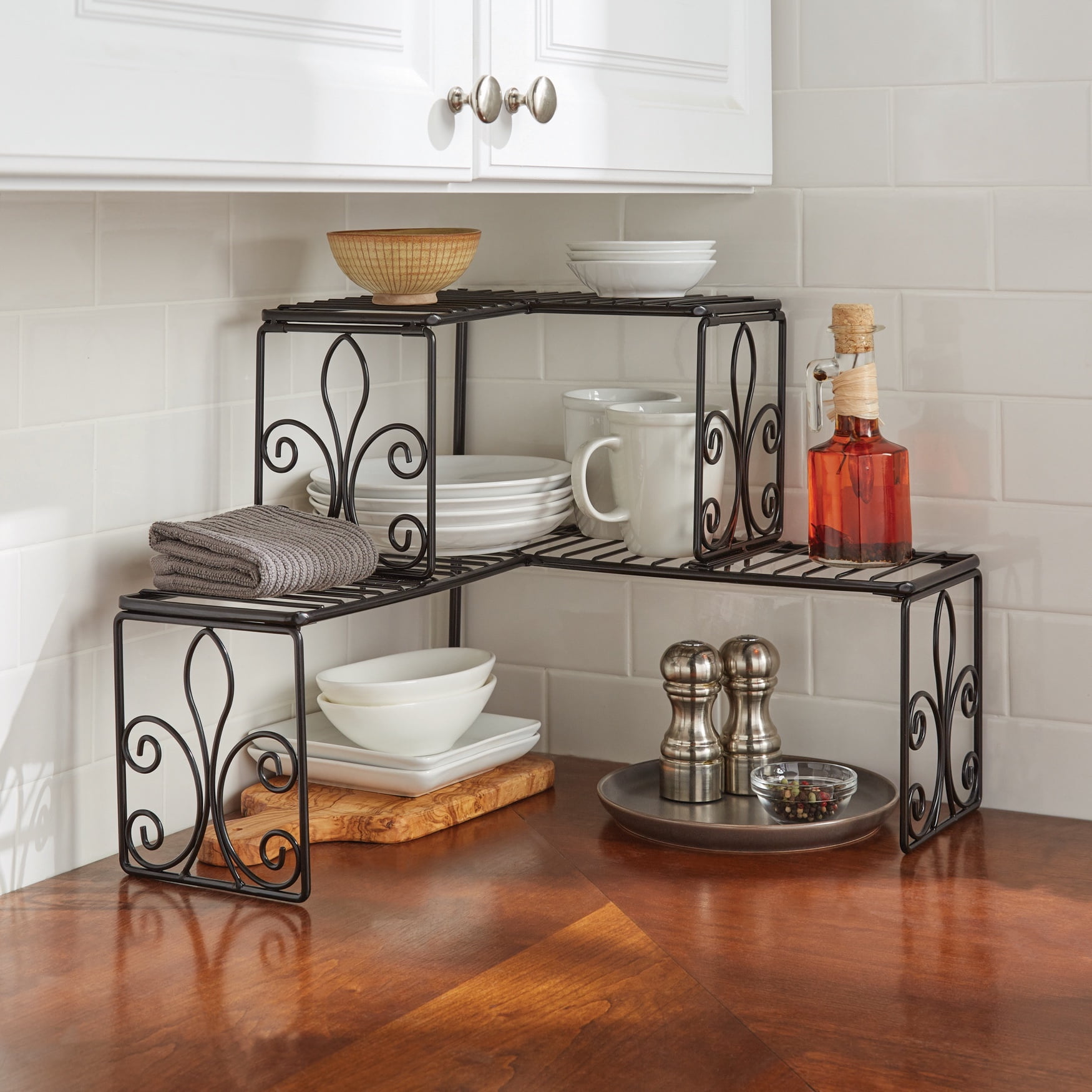 BrylaneHome Kitchen Scroll 2-Tier Corner Shelf Organizer - Walmart.com