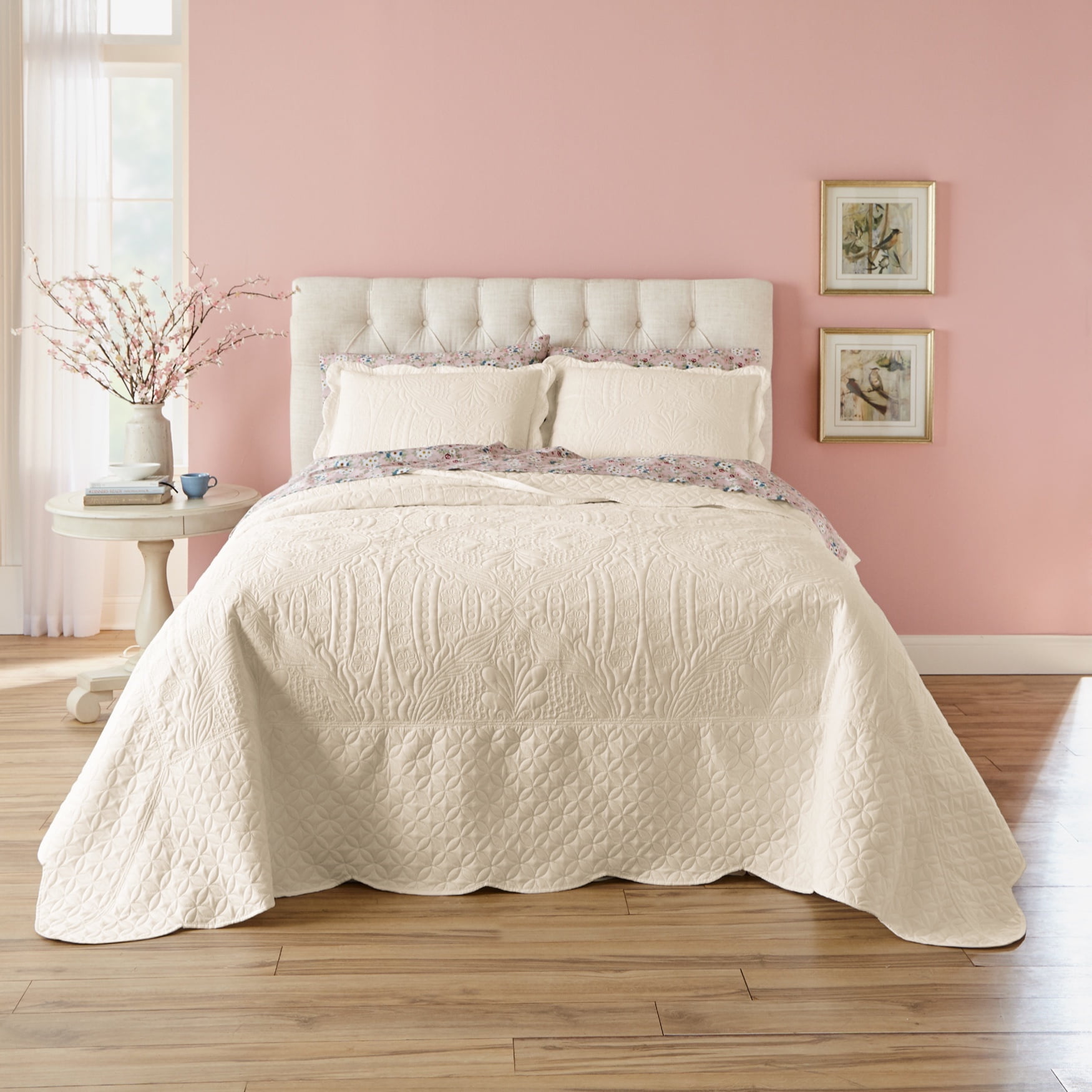 BrylaneHome Bedspread, Lily Damask Twin White, 80"x110" - Walmart.com