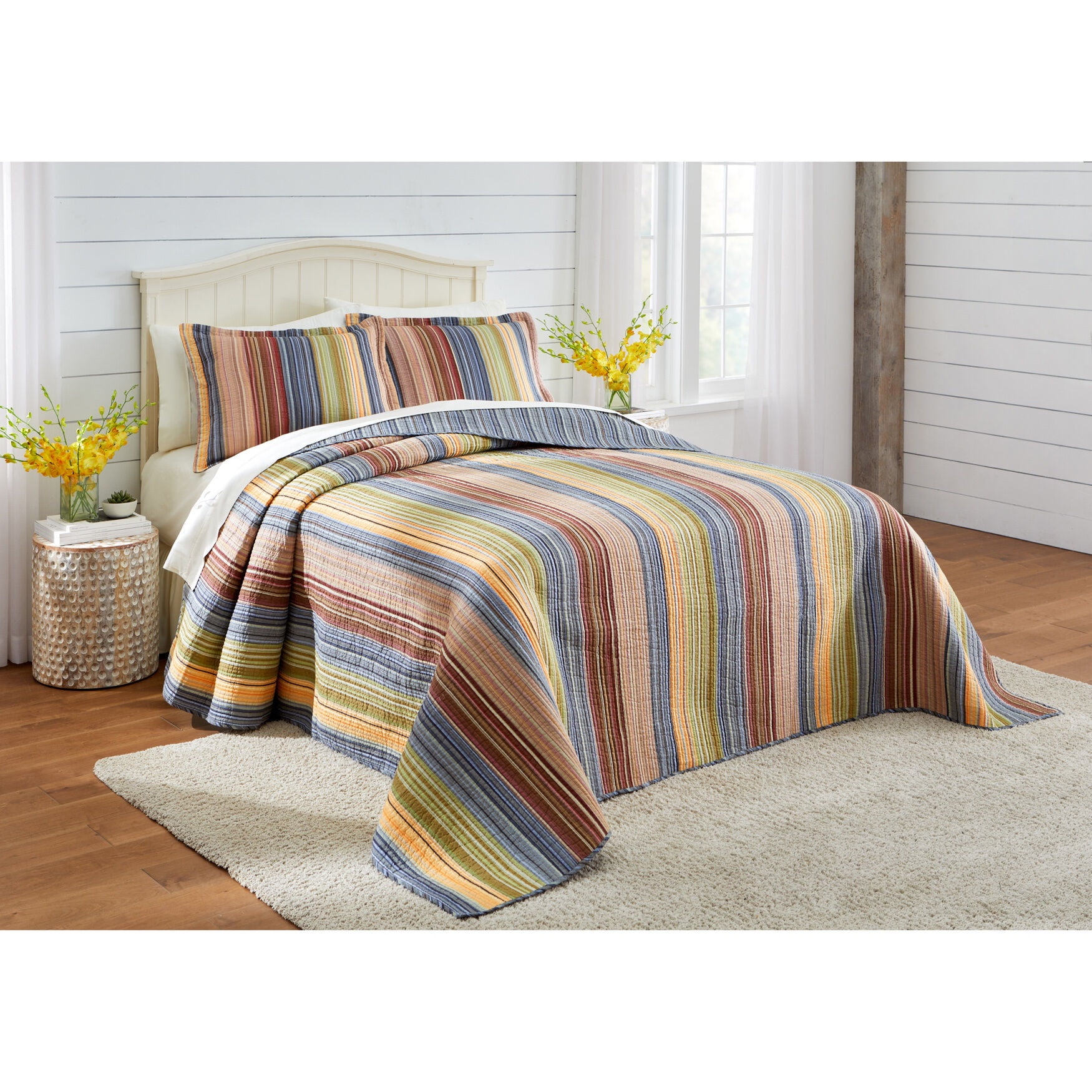 King Size Multicolor Striped Microfiber Bedspread
