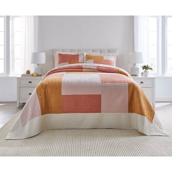 BrylaneHome Modern Velvet Patchwork Bedspread