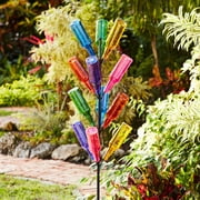 BrylaneHome Outdoor Décor Classic Glass Bottle Tree | Made of Metal | 63 Inches Tall | Colorful Garden Decorative Bottle Holder | Includes 12 Bottles - Multi