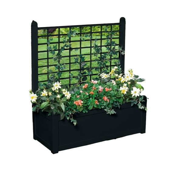 BrylaneHome Outdoor Freestanding Climbing Flower Plant Box with Trellis Planter Patio Deck Yard