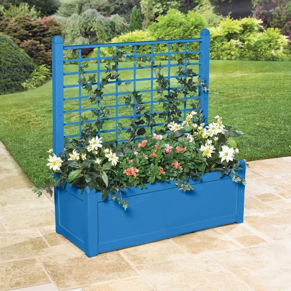 BrylaneHome Outdoor Freestanding Climbing Flower Plant Box with Trellis Planter Patio Deck Yard