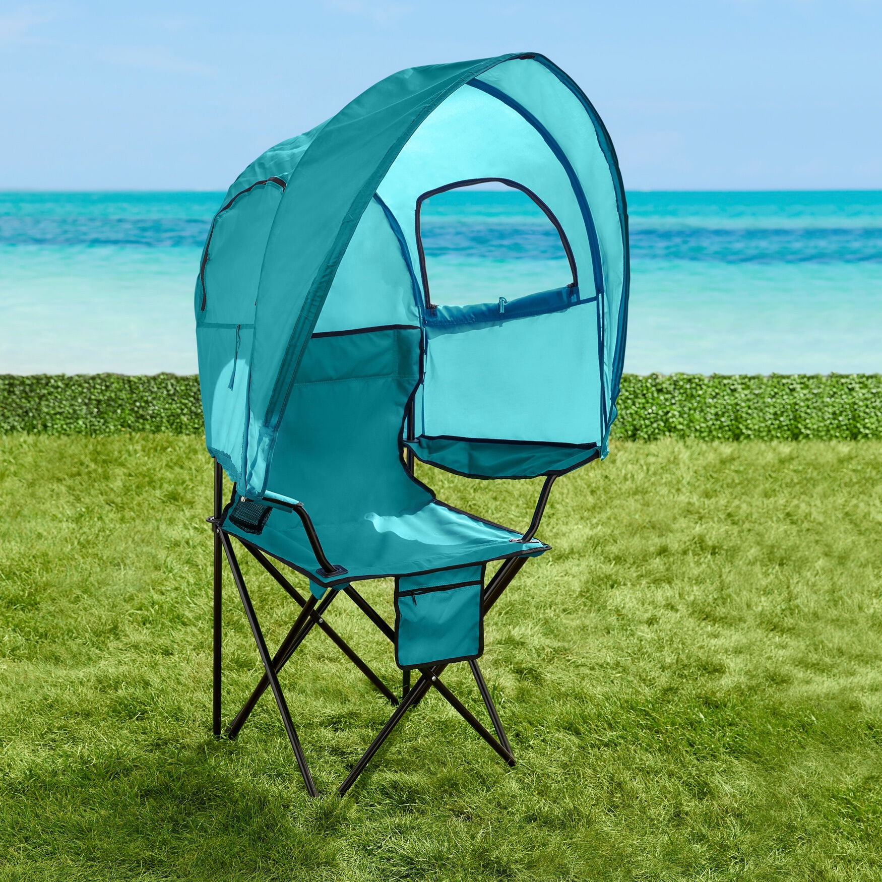 BrylaneHome Oversized Canopy Tent Camp Chair with Shade Cupholder Zip Windows Storage Carrying Case Walmart
