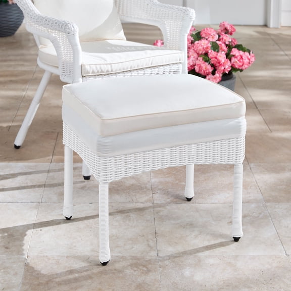 BrylaneHome Outdoor Roma All Weather Resin Wicker Patio Ottoman with Cushion Footrest Stool Yard No Assembly Required