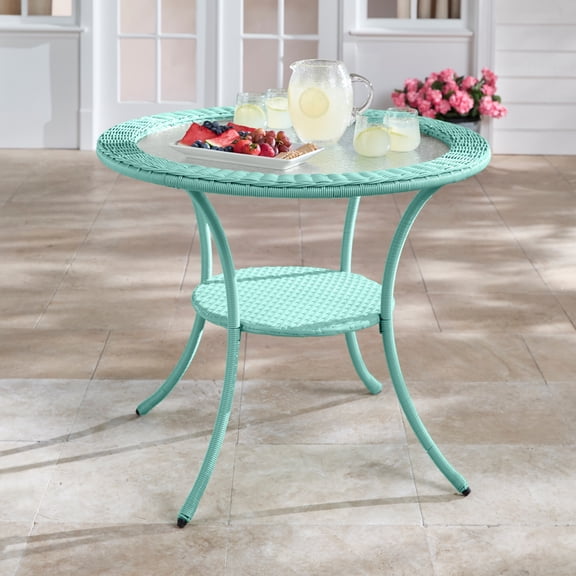 BrylaneHome Outdoor Roma All Weather Round Resin Wicker Bistro Table Patio Furniture Yard