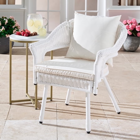 BrylaneHome Outdoor Weather Resistant Roma Hand-Woven Resin Wicker Stacking Chair + Free Seat & Back Cushions for Home, Backyard, Deck, Patio (250 Lb Capacity)