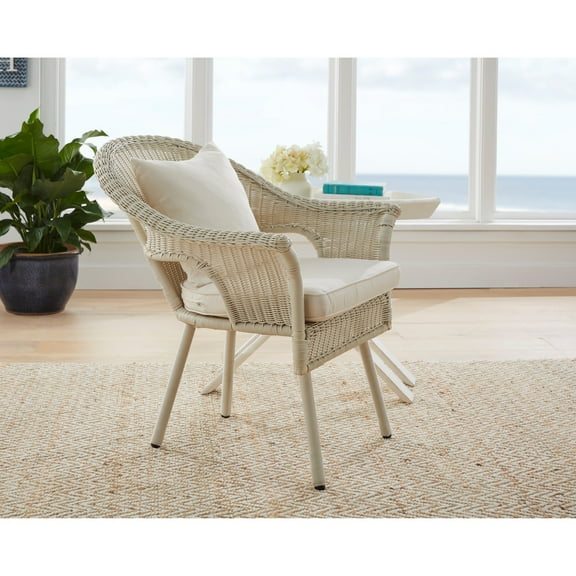 BrylaneHome Outdoor Weather Resistant Roma Hand-Woven Resin Wicker Stacking Chair + Free Seat & Back Cushions for Home, Backyard, Deck, Patio (250 Lb Capacity)