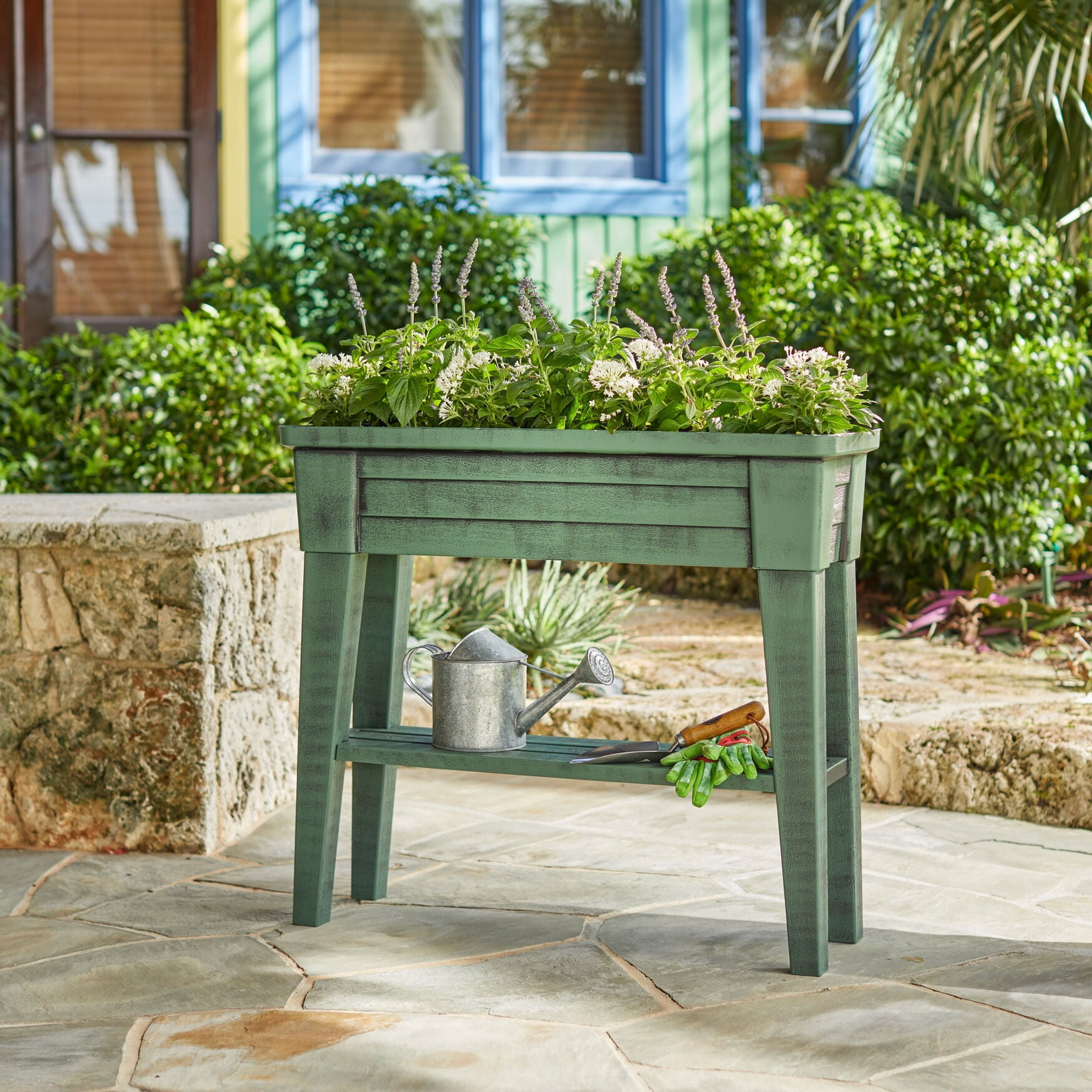 Green 36" Outdoor Raised Planter with Drainage Holes