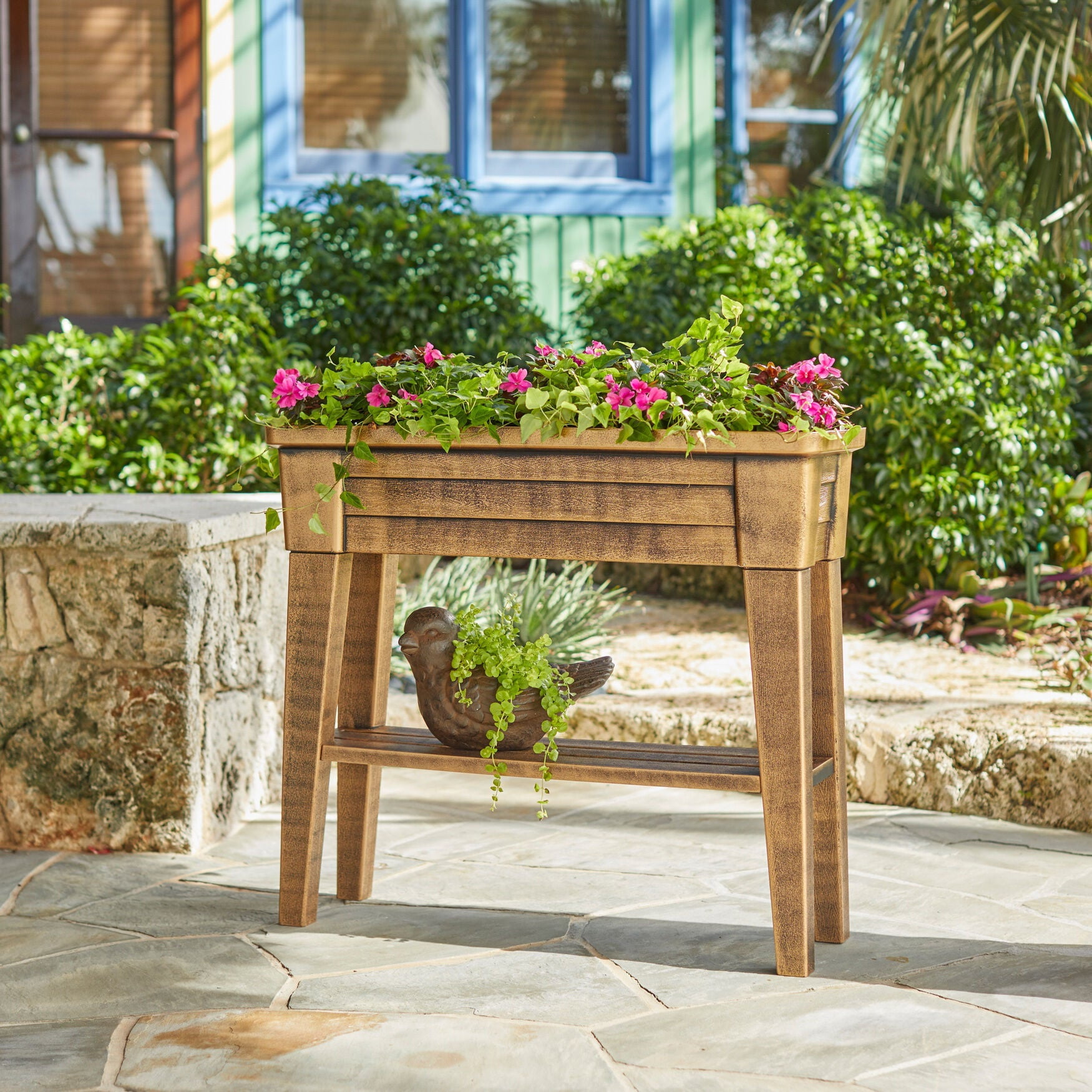 Bronze 34" Outdoor Raised Planter with Drainage Holes