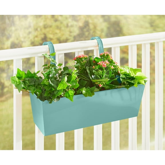 BrylaneHome Outdoor Weatherproof Metal Railing Hanging Flower Garden Windowbox Planter with 3 Drainage Holes