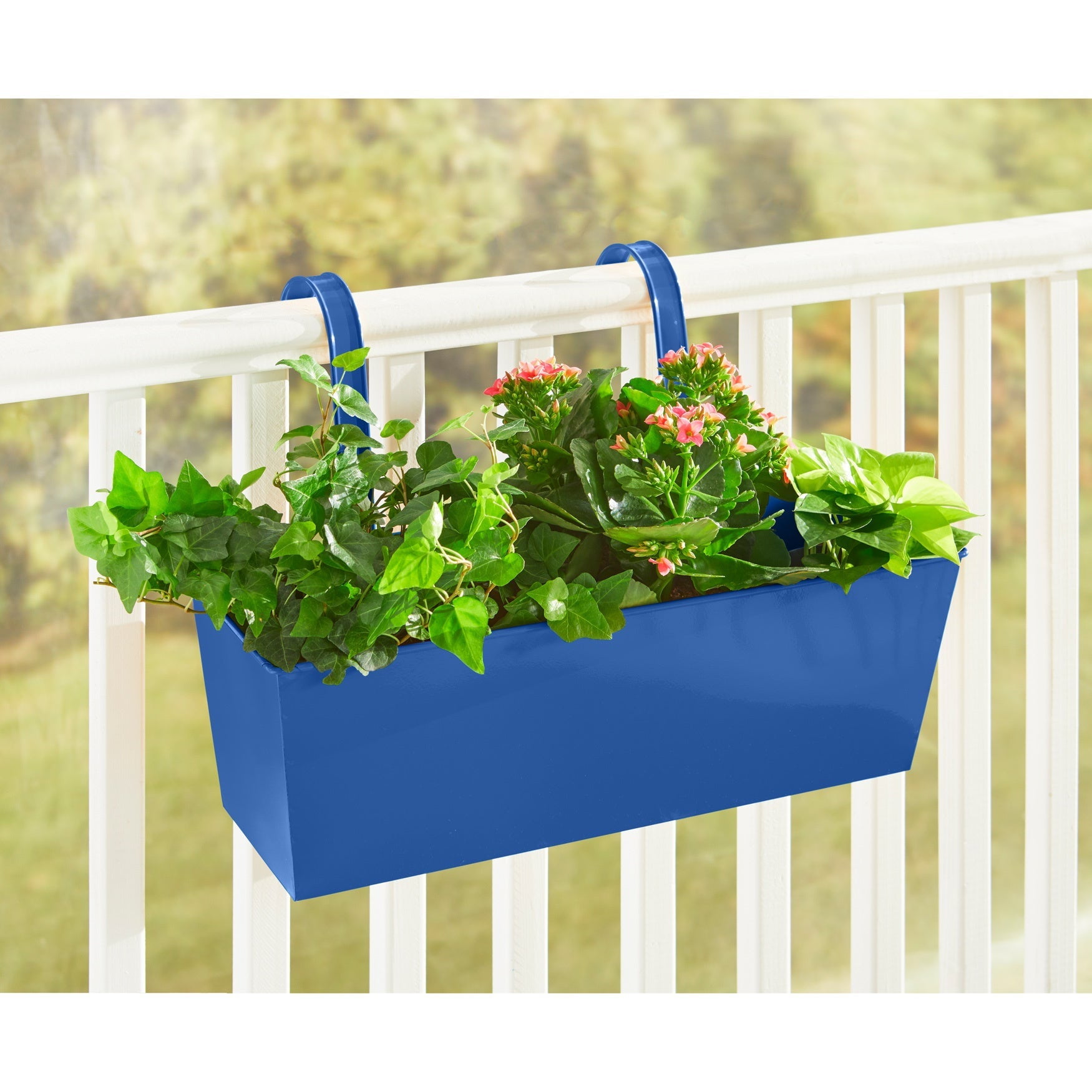 BrylaneHome Outdoor Weatherproof Metal Railing Hanging Flower Garden Windowbox Planter with 3 Drainage Holes
