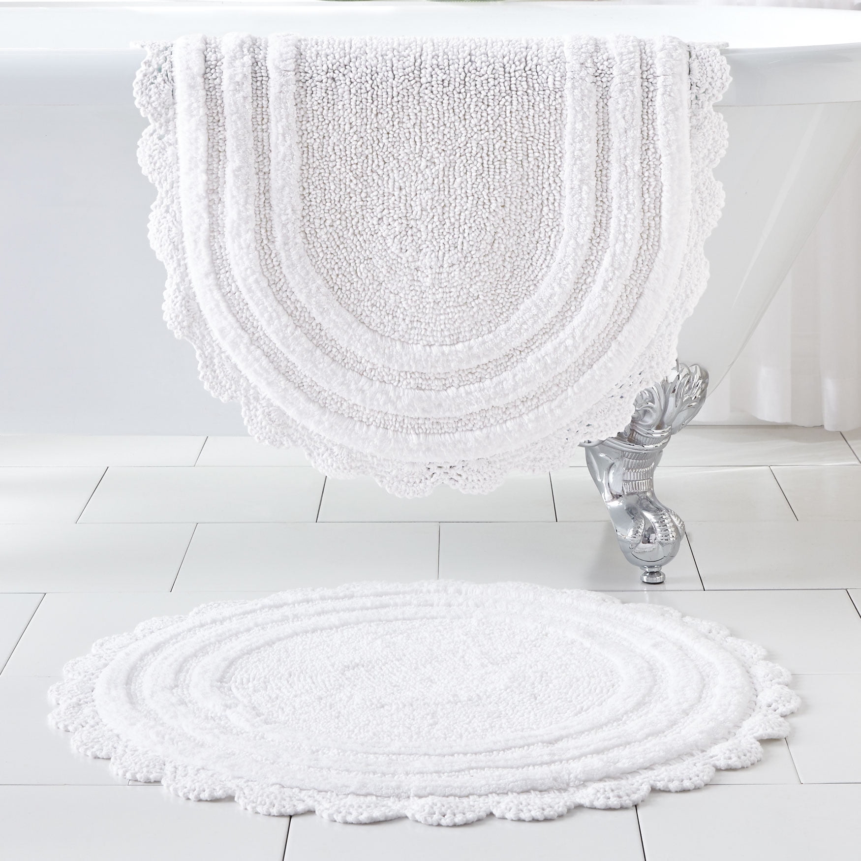 BrylaneHome Oval Crochet Bath Rug 24" W 40" L, White