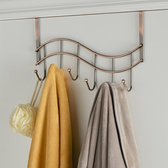 BrylaneHome Over-The-Door Rack 6 Hooks, Metal Hanger Towel Rack Coat Rack for Clothes Hat Towel, White Door Mount…