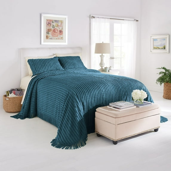 BrylaneHome Oversized Extra Wide Cotton Chenille Bedspread with Fringed Hems