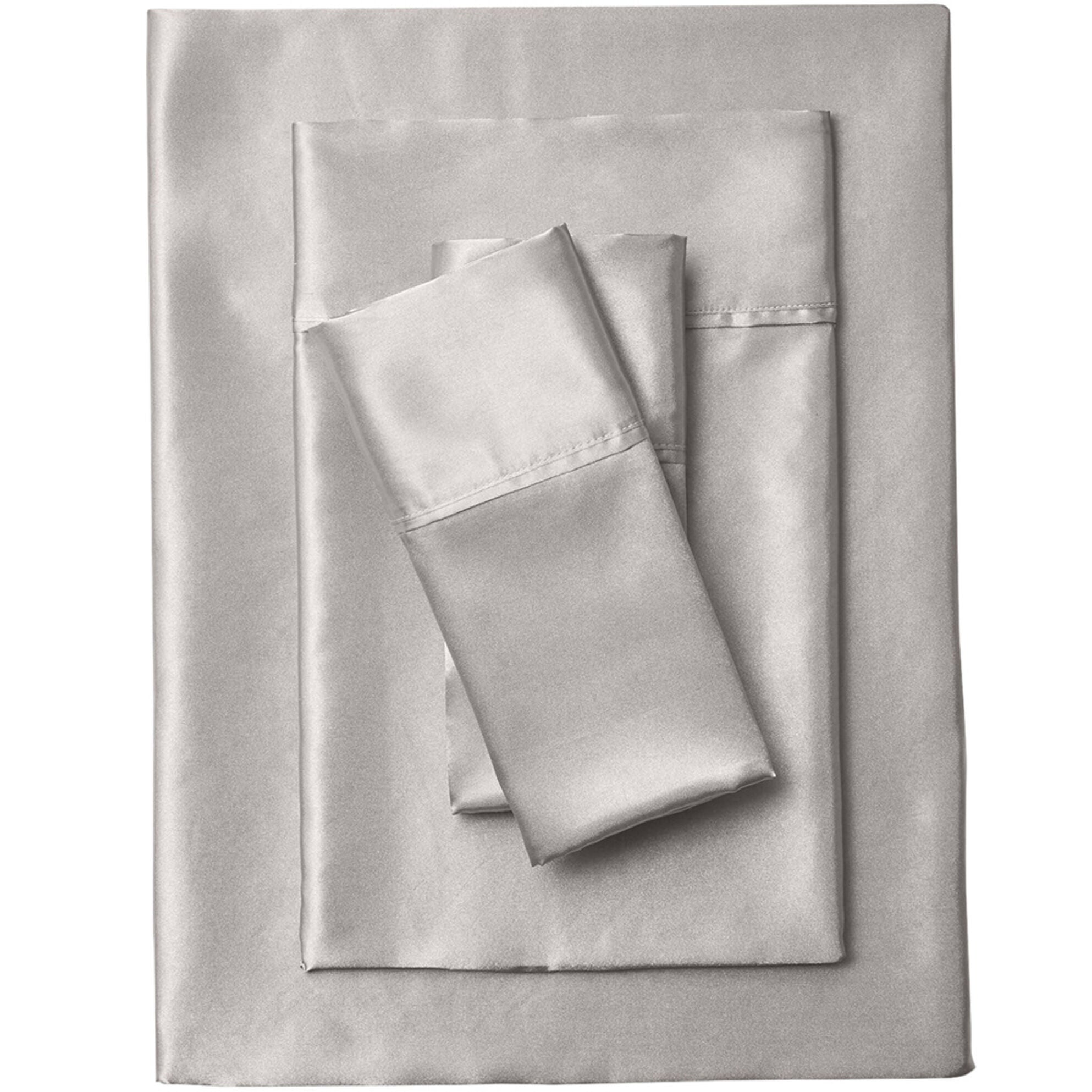 Full Silver Satin Polyester 3-Piece Sheet Set
