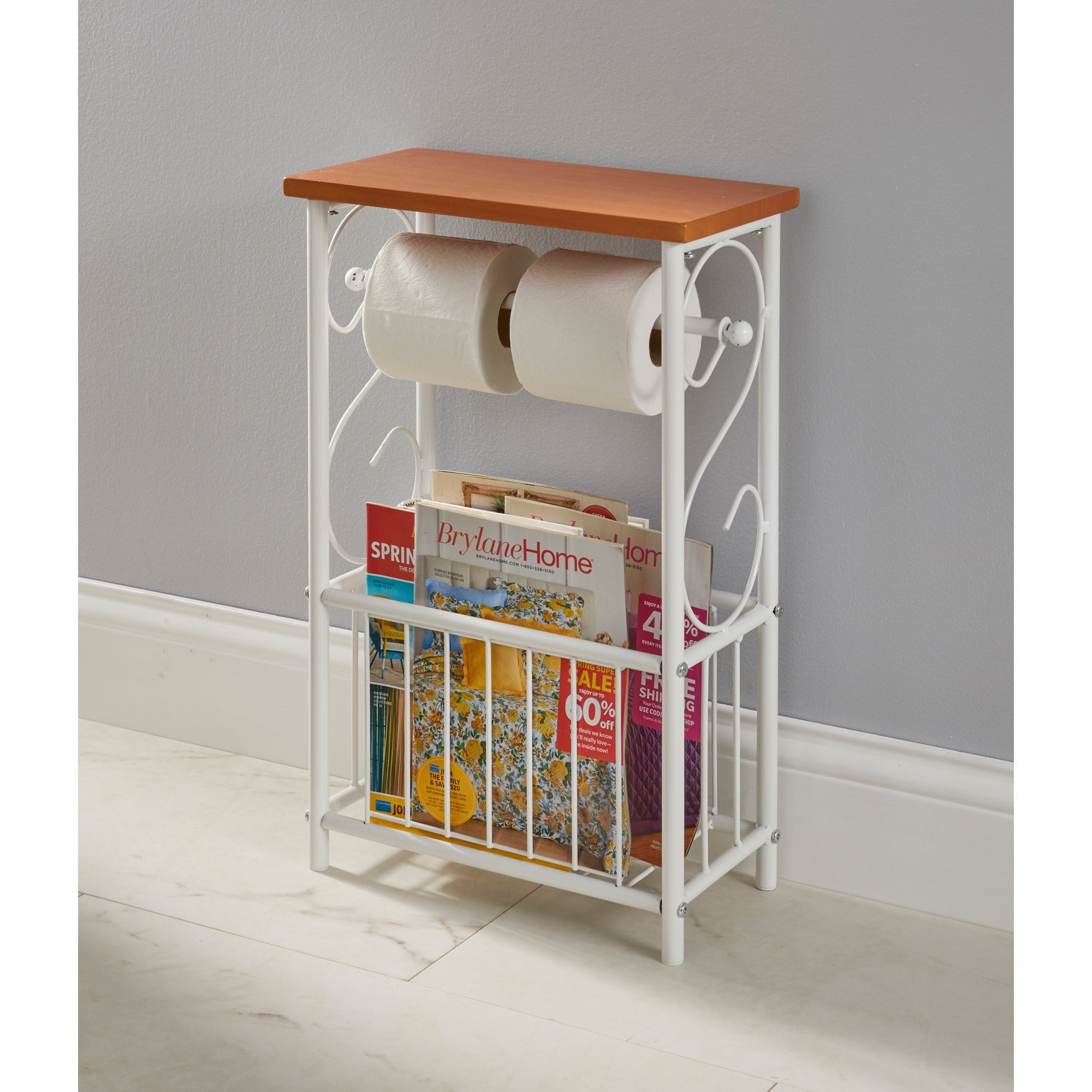 Brylanehome scroll bathroom tissue organizer toilet paper magazine