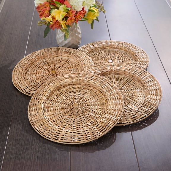 BrylaneHome Set Of 4, Rattan Charger Plates