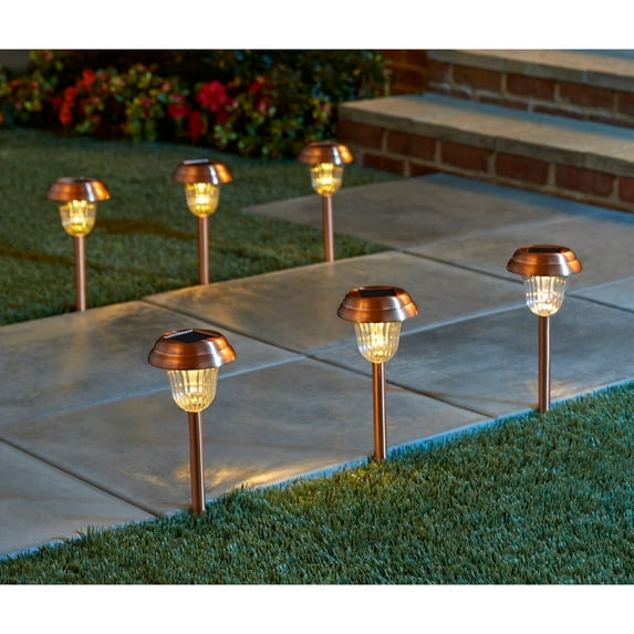 BrylaneHome Set Of 6 Copper Finish Solar Pathway Lights