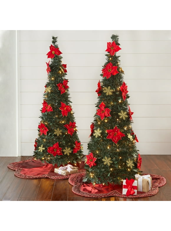 Brylanehome Christmas Fully Decorated Pre-Lit 4 1/2' Pop-Up Christmas Tree, Poinsettia