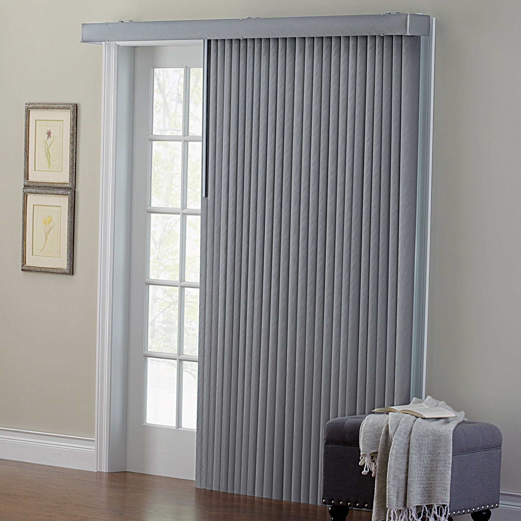 Brylanehome Embossed Vertical Privacy Slat Blinds 78I W 84I L, Grey 3.5 Inch Slats Window