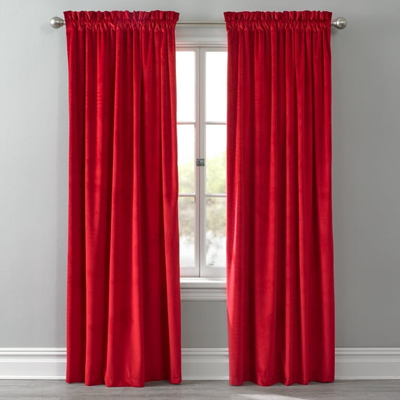 Brylanehome Velvet Rod-Pocket Panel - 50I W 95I L, Santa Red Window Curtain