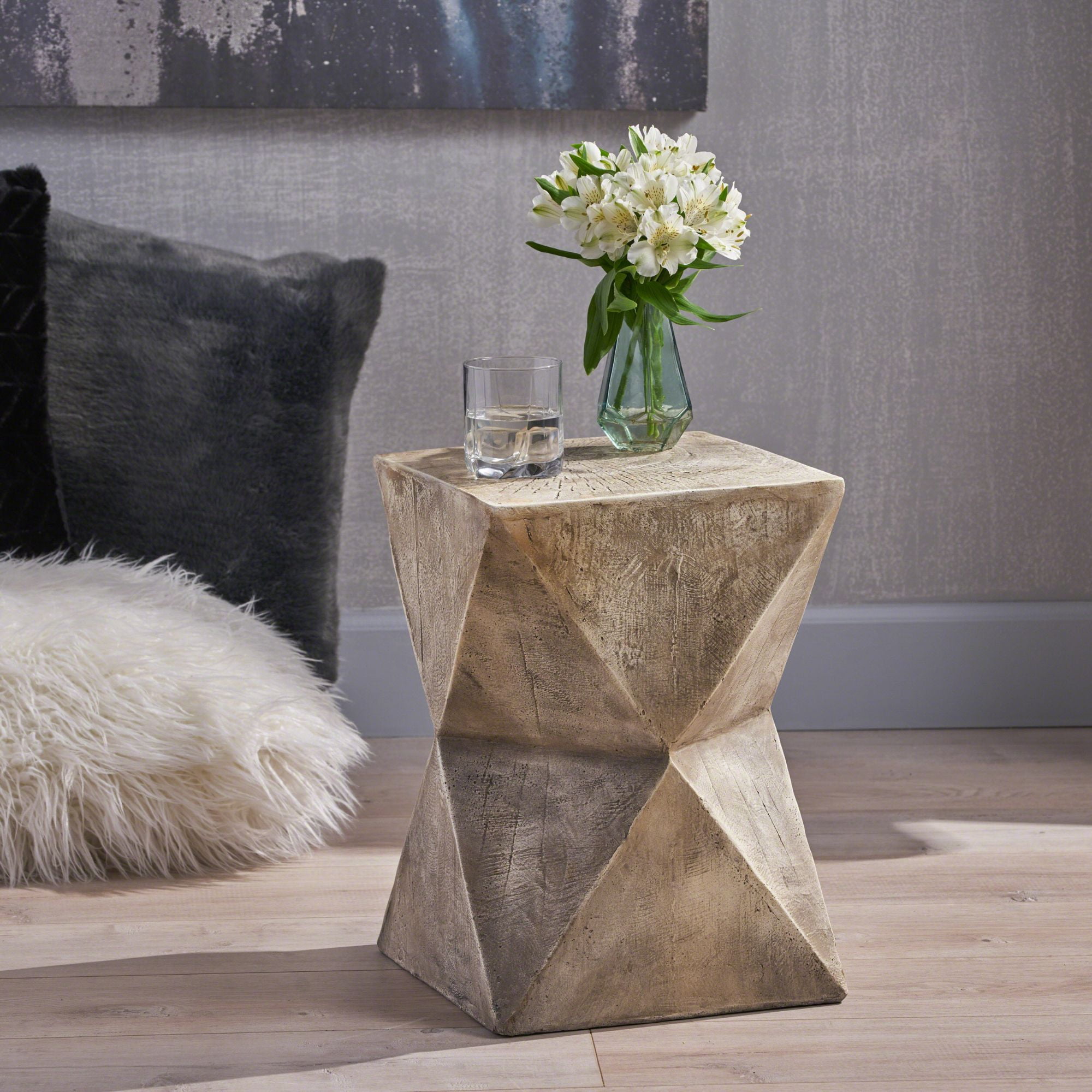 Bryleigh Light Gray Geometric Concrete End Table